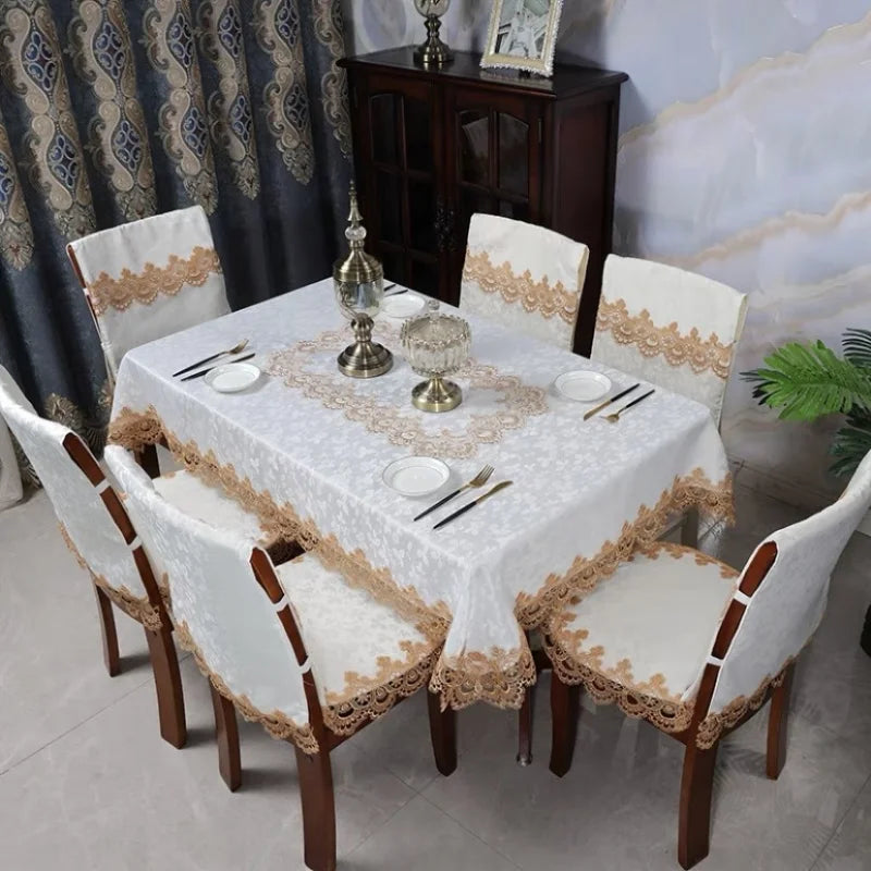 Axya European Lace Tablecloth: Elegant Embroidered Rectangular Jacquard Fabric Table Cover