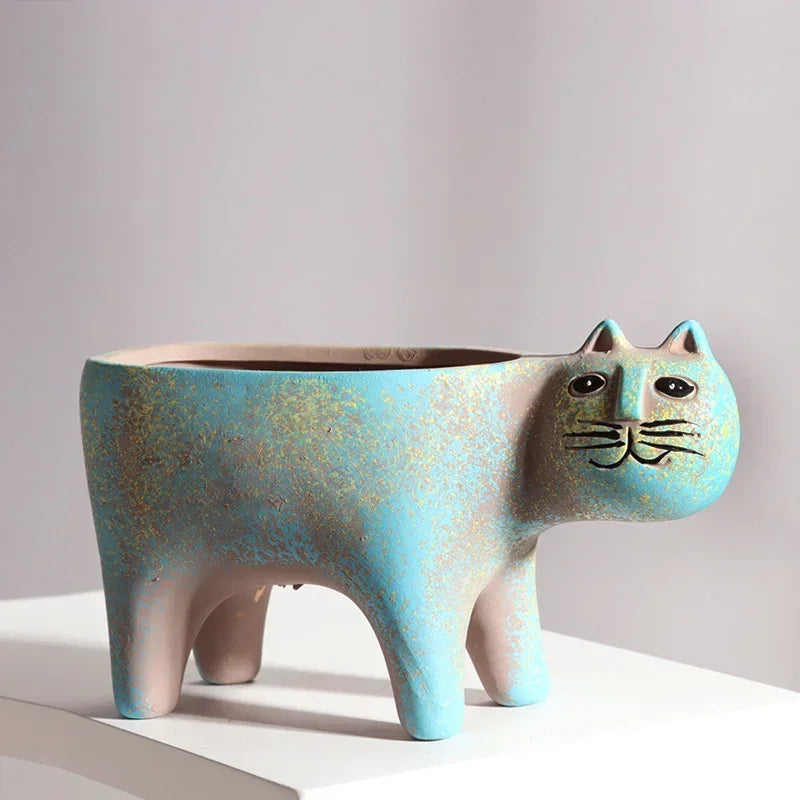 Axyaa Cat Ceramic Flower Pot for Indoor Succulents – Cute Animal Planter