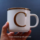Axyaa Light Luxury Nordic Bone Couple Cup - Gold Relief Ceramic Mug