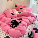 Axyaa Pink Stripe Embroidered Bedding Set - Queen Twin Full Size & Pillowcases