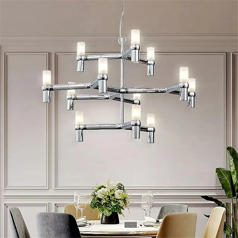 Axyaa Nordic Tube Chrome LED Chandelier for Kitchen Hotel Living Room
