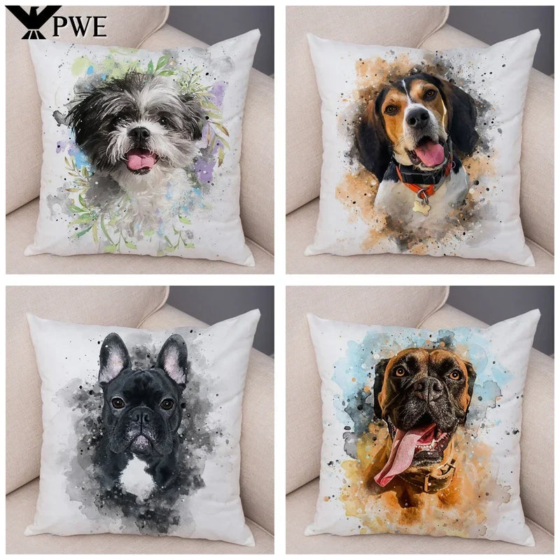 Axyaa Watercolor Dog Pillow - Cozy Pet Animal Pillow for Home Sofa
