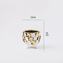 Axyaa Geometric Gold Leaf Ceramic Vase with Hand-Applique, Home Decor Accessory