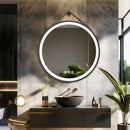 Axyaa LED Round Bathroom Mirror 600/700/800mm Anti-fog Dimmable Wall Mirror with Leather Belt