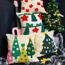 Axyaa Christmas Tree Circle Velvet Embroidery Linen Pillow Cover
