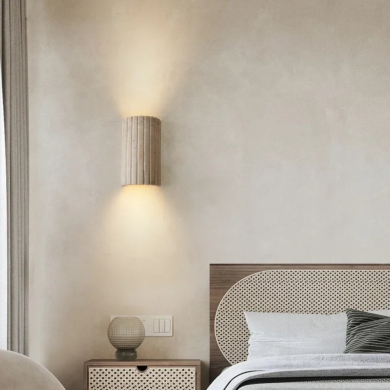Axyaa Wabi Sabi LED Wall Sconce Yellow Travertine Stone Bedroom Lamp