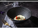 Axyaa Retro Striped Ceramic Soup Bowl 7 Inch Black Deep Noodle Restaurant Specialty