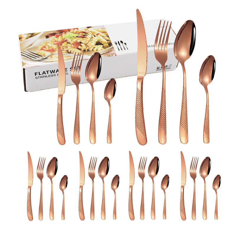 Axyaa 24pc Stainless Steel Tableware Set in Star Color Box - Family Pack