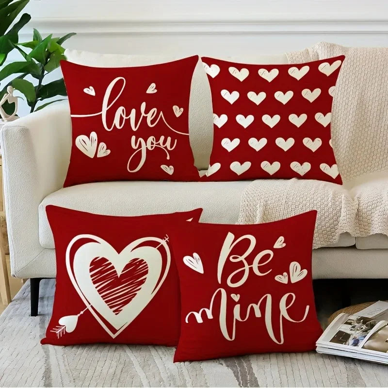 Axyaa Red Love Pattern Pillowcase for Home Sofa Decoration