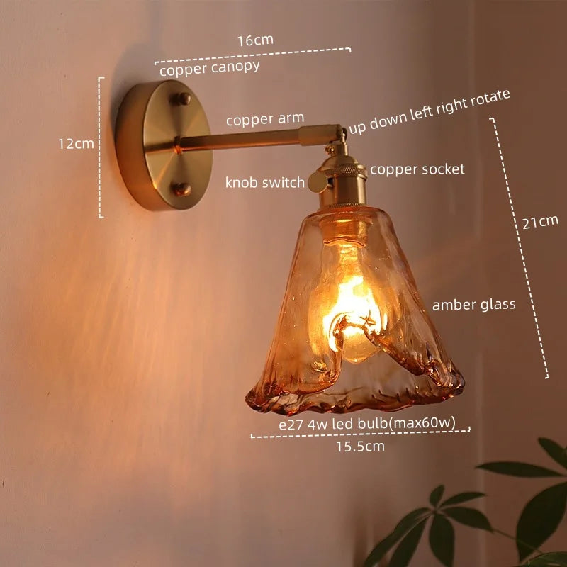 Axyaa Nordic Amber Glass LED Wall Lamp for Living Room and Bathroom