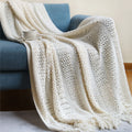 Axyaa Knitted Throw Blanket with Tassels - Soft, Cozy, Lightweight for Home