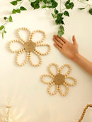 Axyaa Wooden Beads Flower Hanging Wreath: Boho Wall Decor, Farmhouse Garland