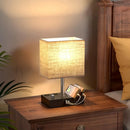 Axyaa Beige Bedside Lamp with USB Ports and Phone Stands