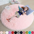 Axyaa Shaggy White Fluffy Round Rug, Soft Pink Carpet for Girls Bedroom and Living Room
