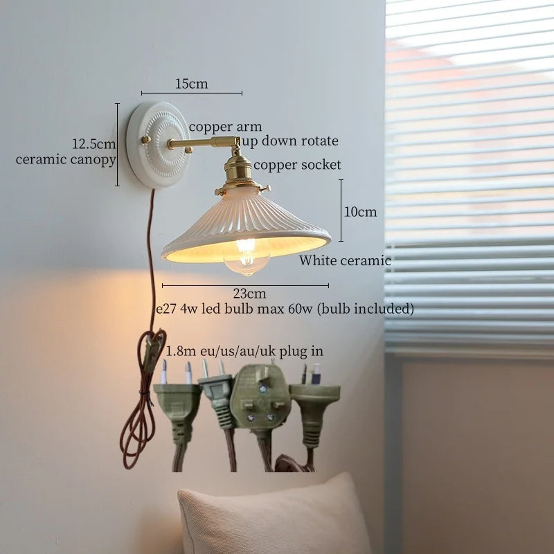 Axyaa Ceramic LED Wall Lamp for Bedroom & Bathroom with Pull Switch