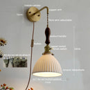 Axyaa Copper Ceramic LED Wall Lamps: Nordic Modern Walnut Handle for Living Room, Bedroom, Bathroom