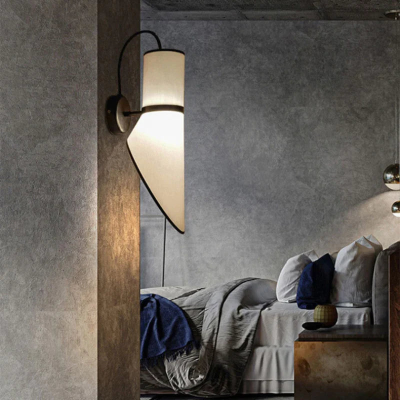 Axyaa White Cloth Lampshade Wall Light for Bedroom | Art Deco Sconce