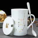 Axyaa Constellations Ceramic Mug Set with Spoon & Lid, 420ml Black Coffee Cup