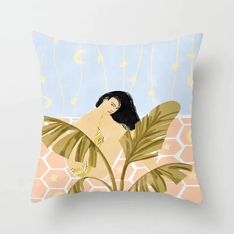 Axyaa Women Flower Oil Painting Decorative Pillowcase for Home Sofa Decor
