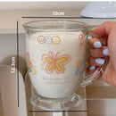 Axyaa Butterfly Glass Juice Mug - Cute Kawaii Design, 400ml, Cold Drink Cup