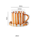 Axyaa Striped Ceramic Cup and Plate Set, 280ml Afternoon Tea Coffee Cup