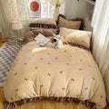 Axyaa Bow Lace Milk Fleece 4-Piece Set Coral Fleece Winter Bedding