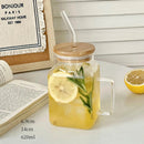 Axyaa 620ml Glass Cup with Bamboo Lid & Straw for Drinks - Girl Large Drinking Bottle