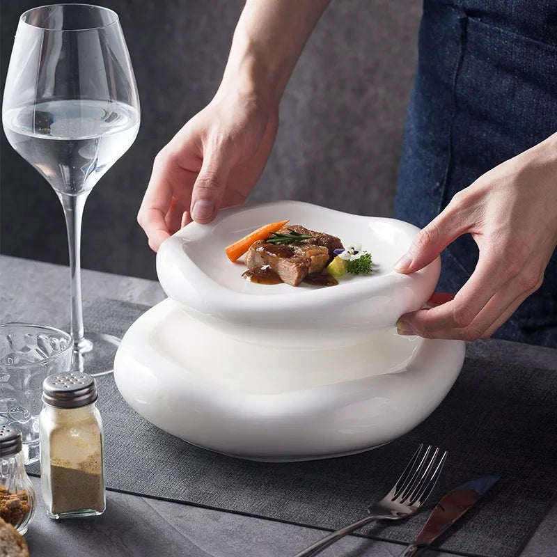 Axya Double Ceramic Dinner Plates Irregular Shaped Steak Plate Set