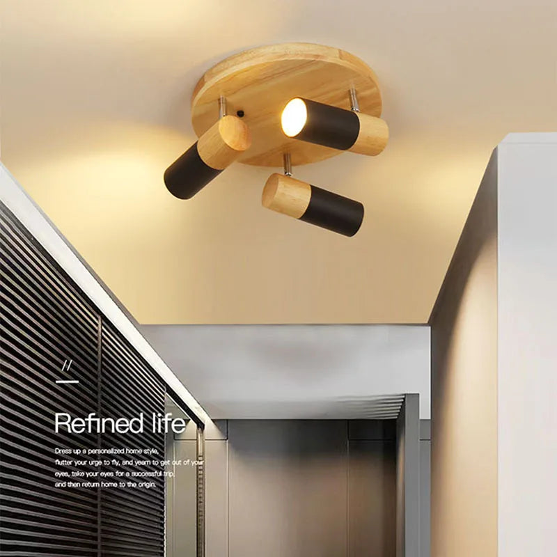 Axyaa Rotatable Wooden Ceiling Light with LED for Bedroom and Living Room