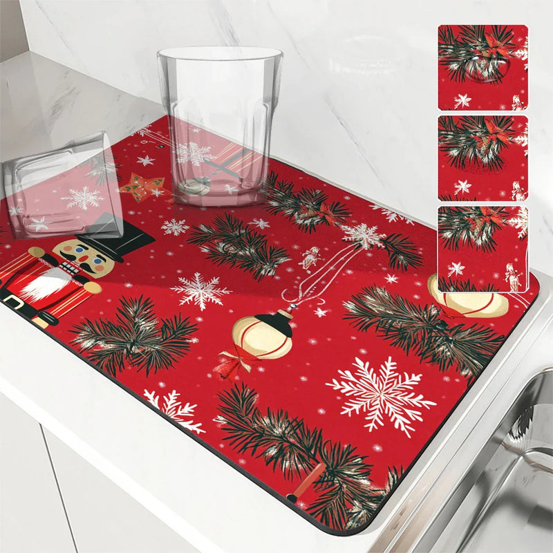 Axyaa Christmas Diatoms Non-slip Absorbent Coffee Bar Drying Mat