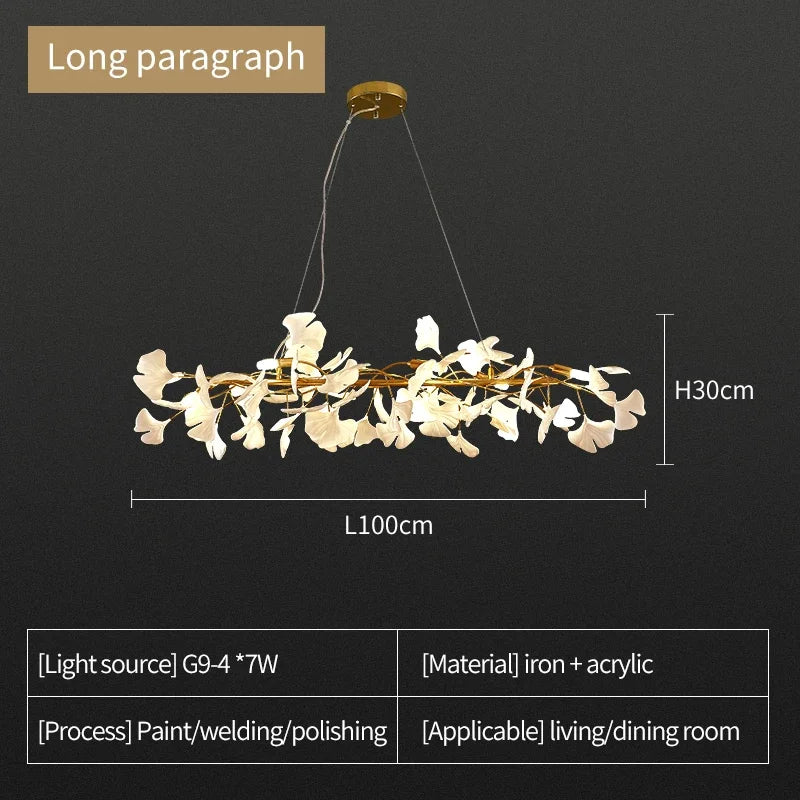 Axyaa Nordic Ginkgo Leaf LED Chandelier for Modern Interior Lighting