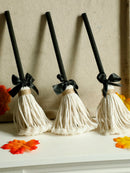 Axyaa Halloween Witch Broom Decor Set - Gothic Tabletop Ornaments & Handmade Craft