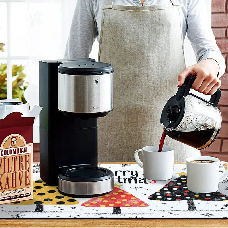 Axyaa Christmas Tree Coffee Cup Drying Mat: Non-slip Absorbent Mat for Kitchen Counter & Coffee Bar