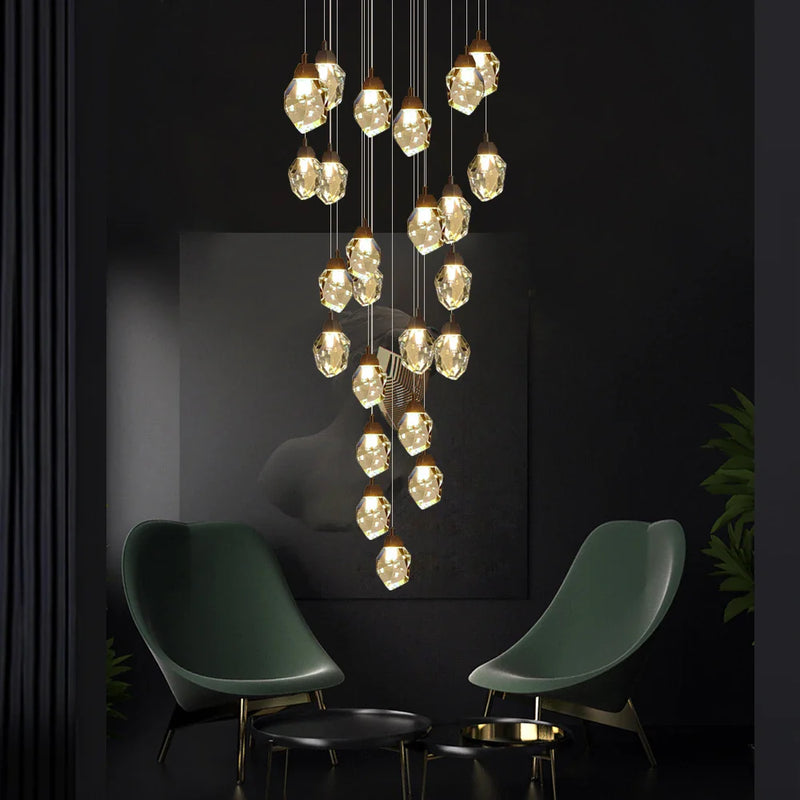 Axyaa LED Crystal Chandelier Staircase Pendant Lamp for Living Room - Modern Indoor Lighting Fixtures