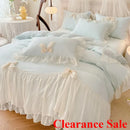 Axyaa 2025 White Bedding Set with Ruffles - Duvet Cover, Pillowcases, Sheet