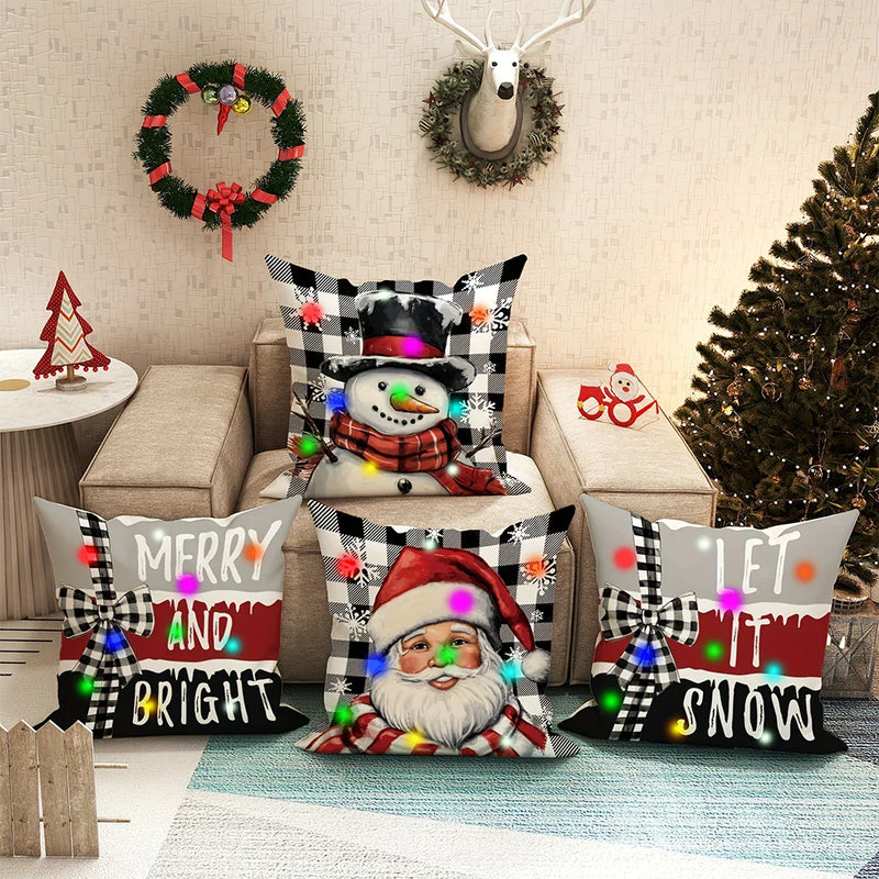 Axyaa LED Luminous Pillowcase with Santa Claus Snowman Plaid Design