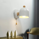 Axyaa Wood Iron LED Wall Lights with Pull Chain Switch, Modern Bedside Lamp