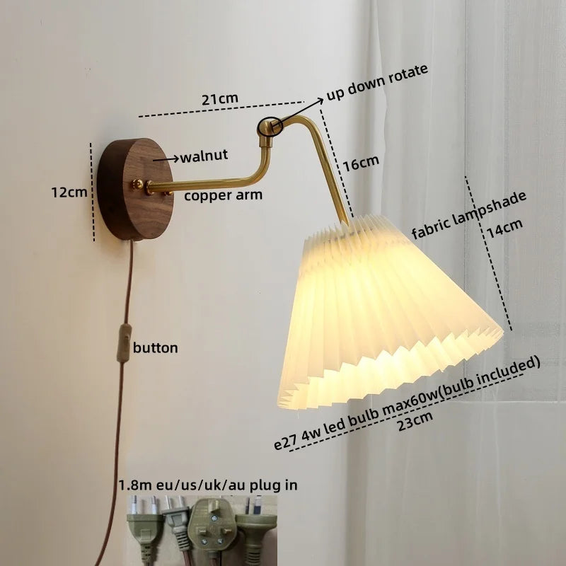 Axyaa Fabric Copper LED Wall Sconce Pull Chain Switch Stair Light Fixtures