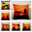 Axyaa Sunset Africa Wildlife Linen Cushion Cover elefunt Giraffe Scenic Home Decor
