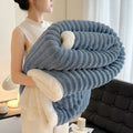 Axyaa Cozy Striped Coral Fleece Blanket | Thick Warm Plush Sofa Throw Queen Bedspread
