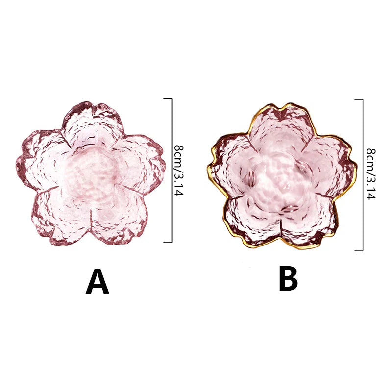 Mini Sakura Bowl Set - Set of 2 Glass Plates with Gold Border for Desserts