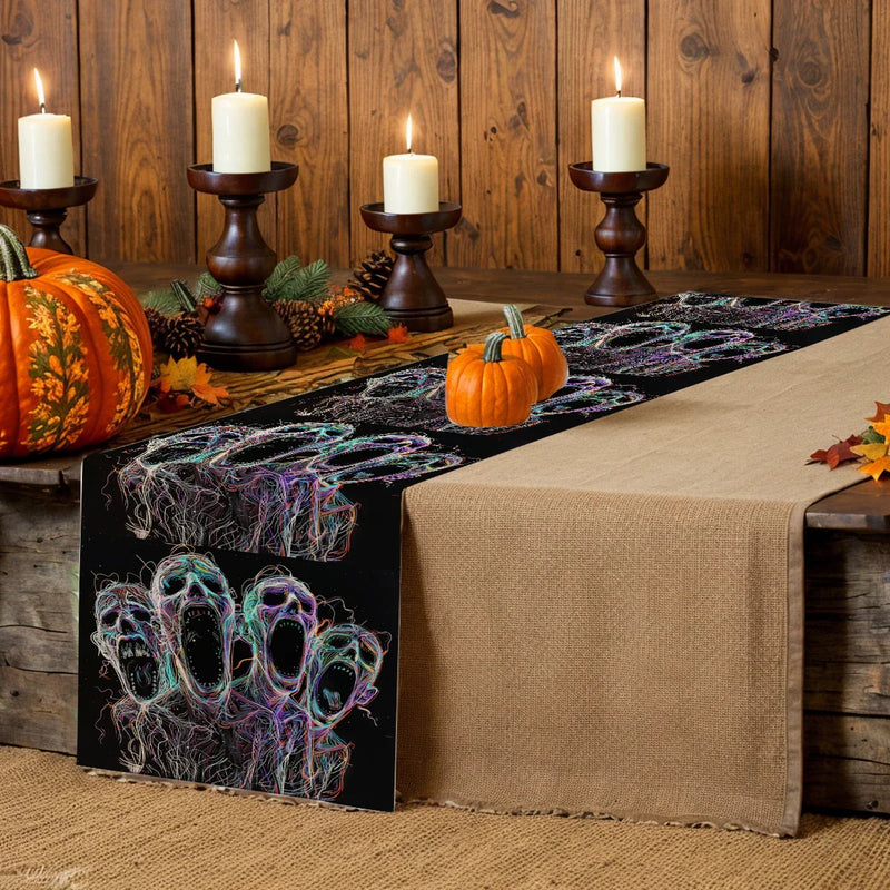 Axyaa Halloween Ghost Lines Table Runner for Home Wedding Decoration