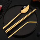 Axyaa Mirror Black Flatware Set: 18Pcs Stainless Steel Cutlery, Chopsticks, Spoon, Straws