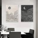 Axyaa Boho Abstract Sun Moon Canvas Painting Modern Wall Art Living Room Decor