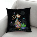 Axyaa Cat Print Linen Pillowcase 45x45cm Home Decor Cushion Cover