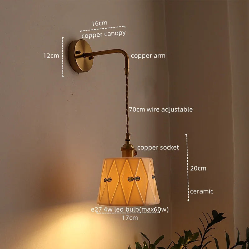 Axyaa Ceramic Copper LED Wall Sconce for Modern Living Room Bedroom Bar Mirror Light