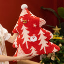Axyaa Festive Christmas Tree Plush Pillow Cushion - Red Green Jacquard Print