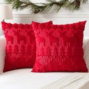 Axyaa Christmas Embroidered Pillowcase with Plush Elk & Tree - Holiday Party Decor