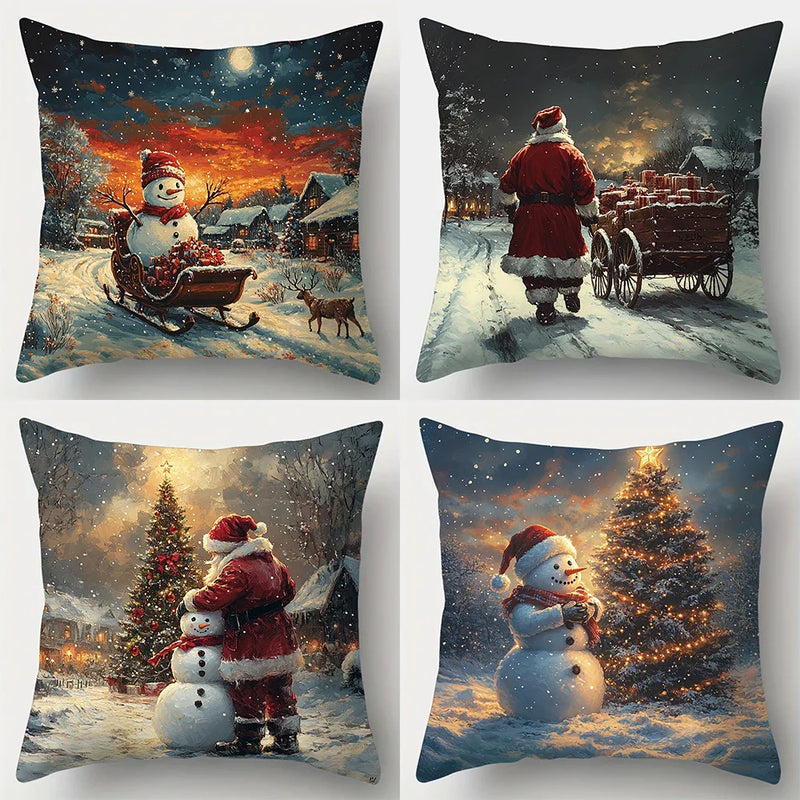 Snowy Santa Snowman Pillowcase for Festive Home Decor by Axyaa