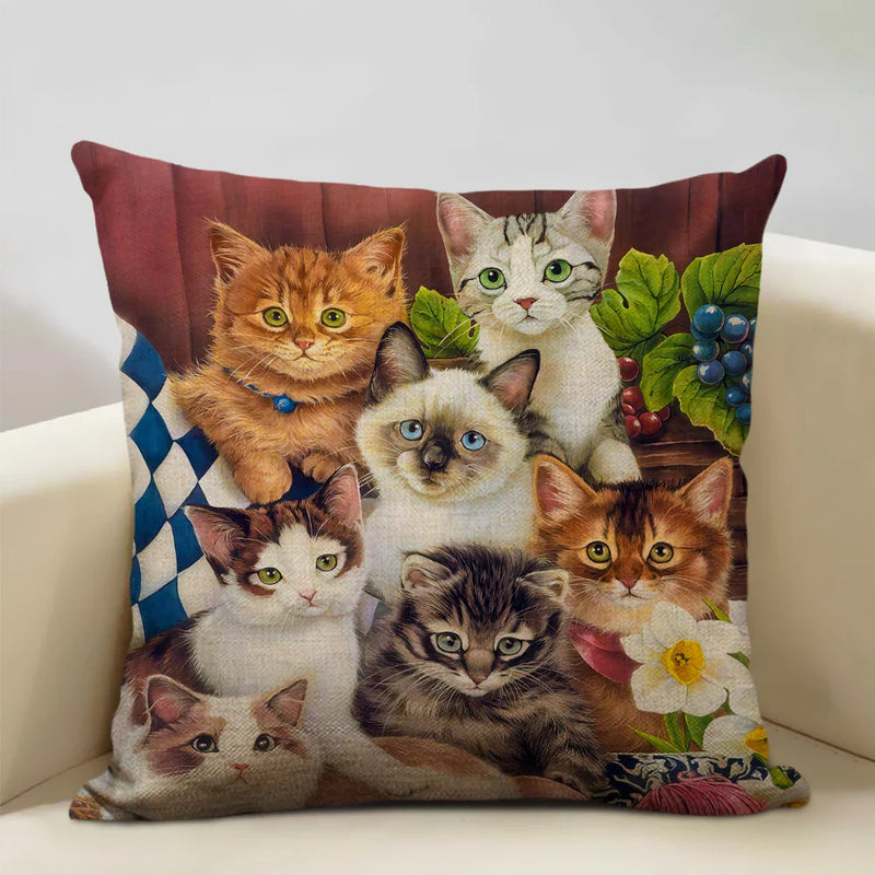 Axyaa Cat and Dog Pattern Cushion Cover 45x45cm Linen Square Pillowcase